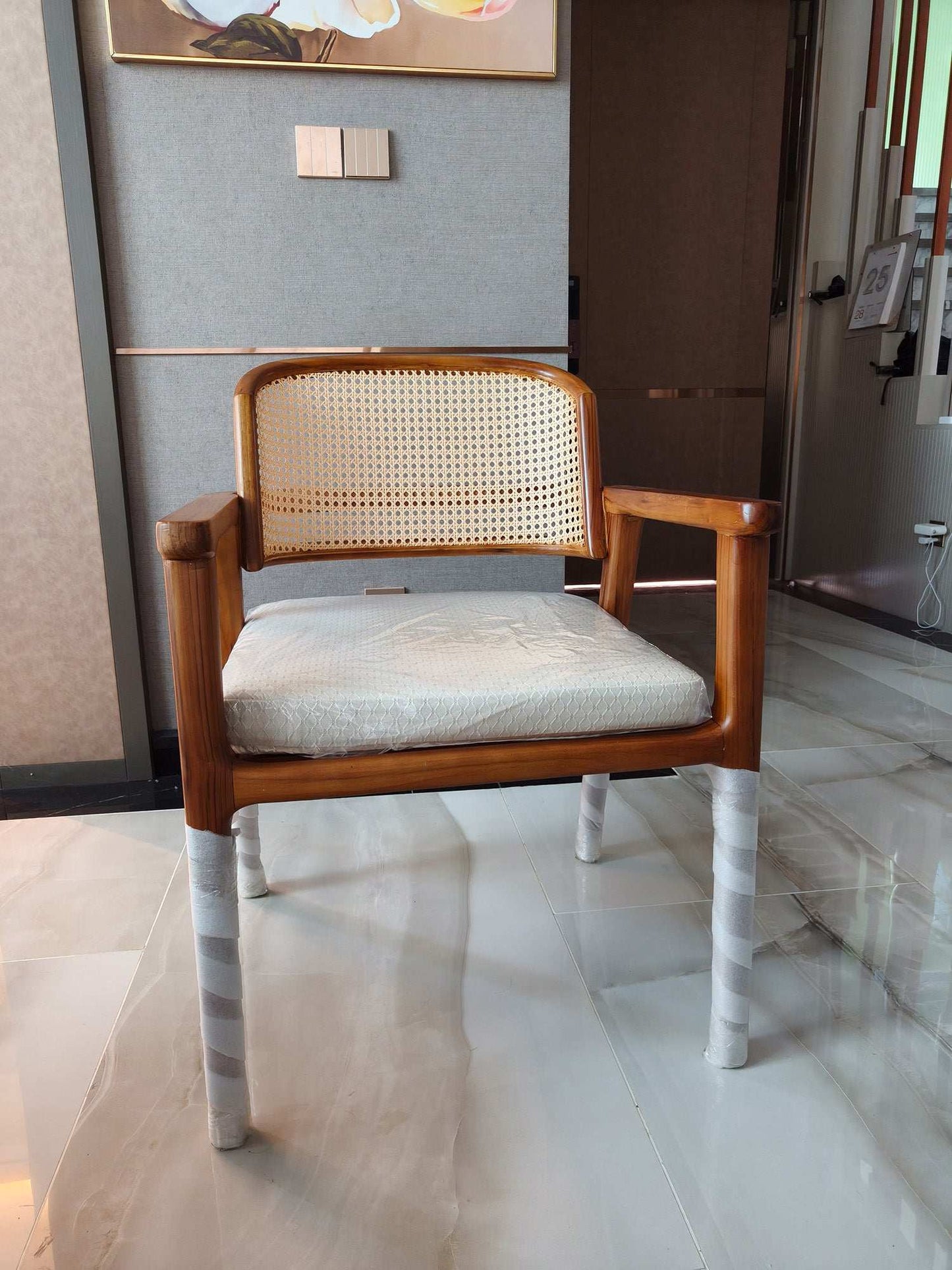 Rivius Wofara – Wooden Armchair With Handwoven Cane Back