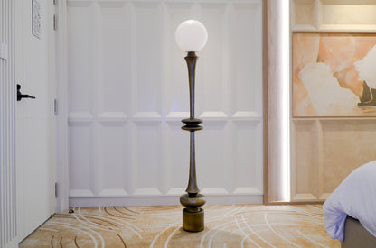 Rivius Solvara – Sculptural Floor Lamp with Opal Globe Shade