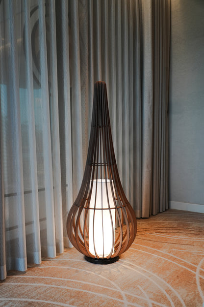Rivius Rattan – Curved Bamboo Lantern Floor Lamp With Dual Warm Lights