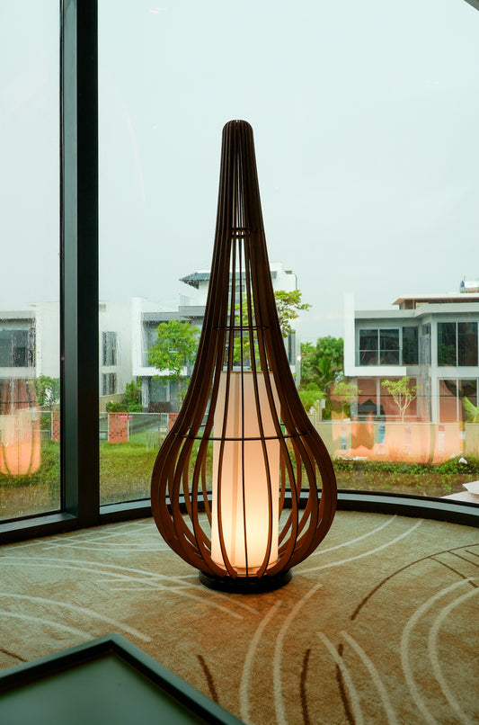 Rivius Rattan – Curved Bamboo Lantern Floor Lamp With Dual Warm Lights