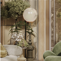 Rivius Sculpta – Sculptural Floor Lamp With Glass Globe & Brass-Inspired Base