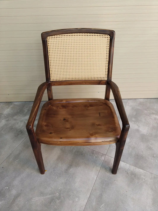 Rivius Broodecane – Dark Wood & Rattan Back Armchair