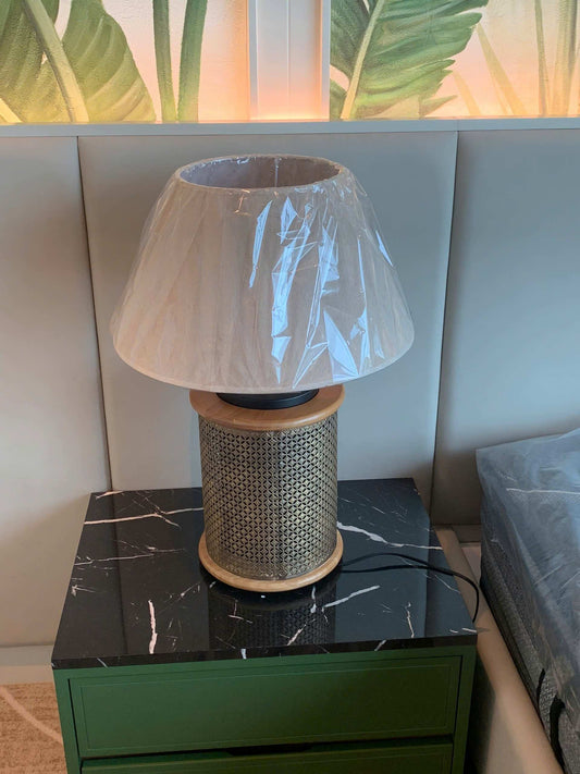 Rivius Ventari – Indochine-Inspired Table Lamp in Cane & Patterned Metal